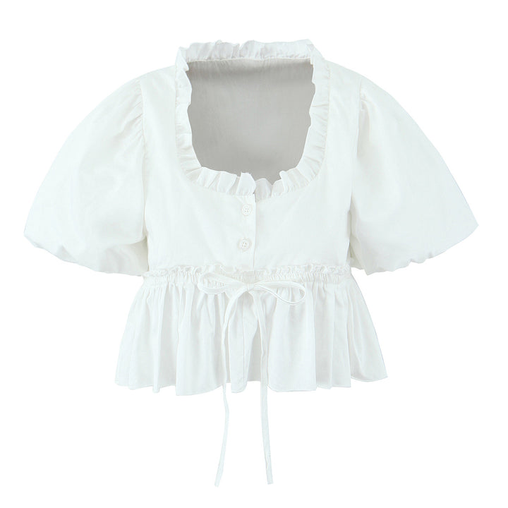 Dame Vintage Puffærmet Bluse med romantiske Ruffle-detaljer og Gummizug Stilla