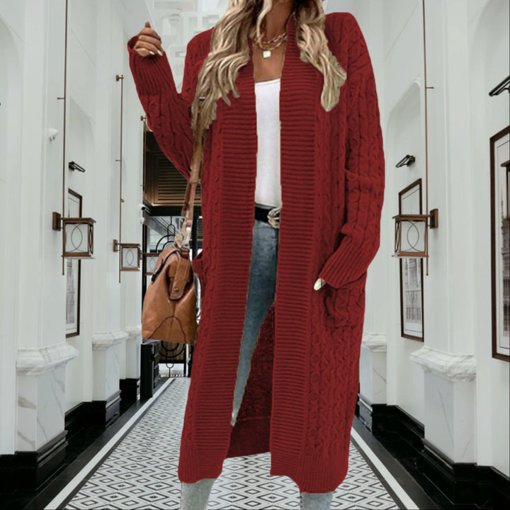 Kvinders chunky strik cardigan med åben design og praktiske lommer Stilla
