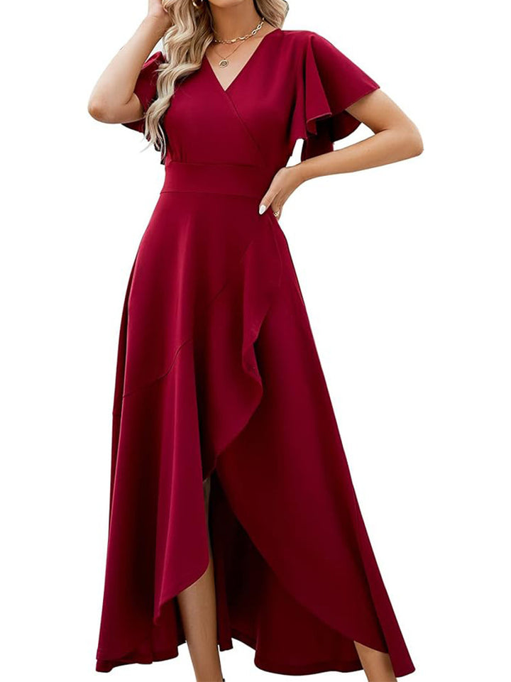 Dame Elegant Maxikjole med asymmetrisk kant og flæsedetaljer Stilla
