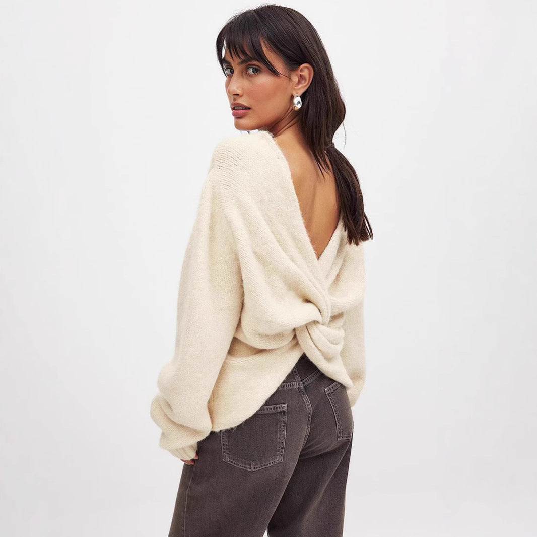 Dame mode sweater med sofistikeret rygsnøring Stilla