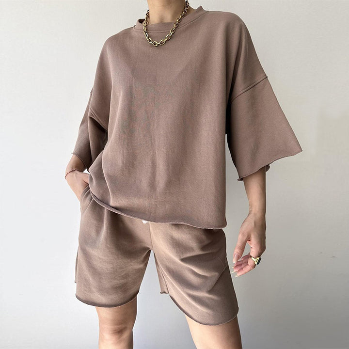 Kvinders casual sæt med kortærmet top og shorts Skovae