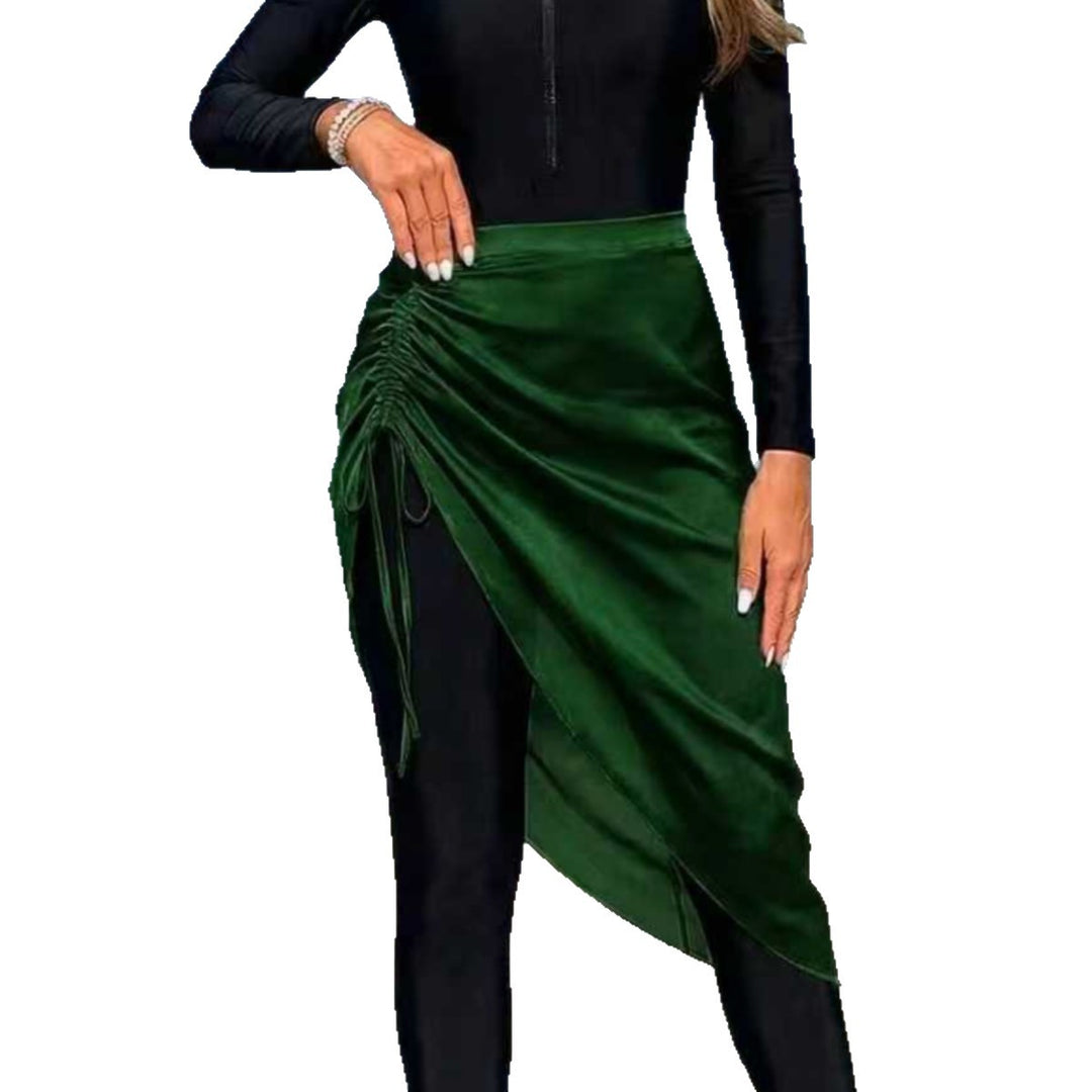 Dame sportslig langærmet badedragt med indpakning skirt Skovae