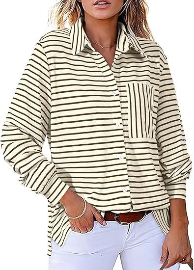 Dame stribet Overshirt med praktisk brystlomme og afslappet snit Stilla