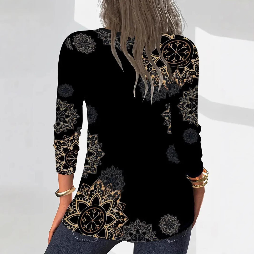 Damebluse med blomsterprint og lynlås Stilla
