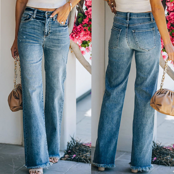Dame Flared Jeans med frynset kant og høj talje Stilla