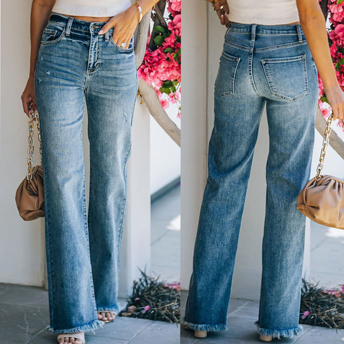 Dame Flared Jeans med frynset kant og høj talje Stilla