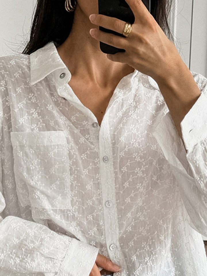 Dame luftig Bluse i let, struktureret stof med knapbar design Stilla