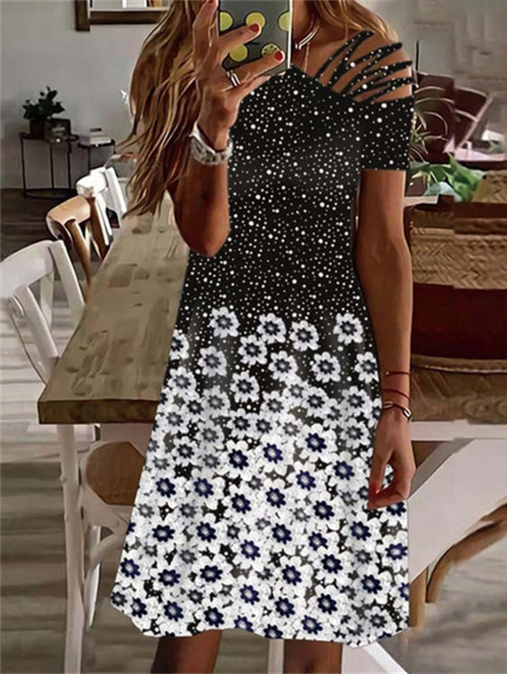 Dame Floral Print Høj-Lav Kjole Stilla