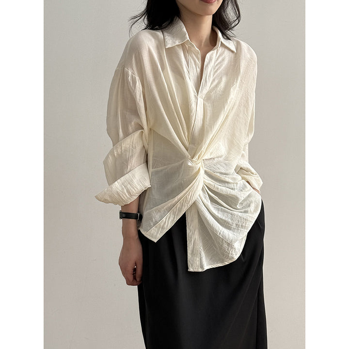 Dame casual bluse med dekorativt knude detaljer og åndbart stof Stilla
