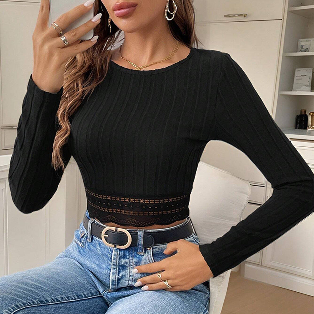 Dame cropped langærmet med indviklede blonder detaljer Stilla