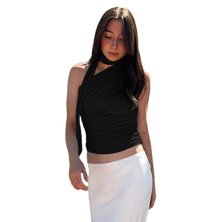 Dame asymmetrisk rynket halterneck top Stilla