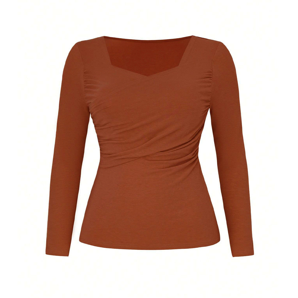 Dame tætsiddende langærmet skjorte med elegant indpakningsdesign Stilla