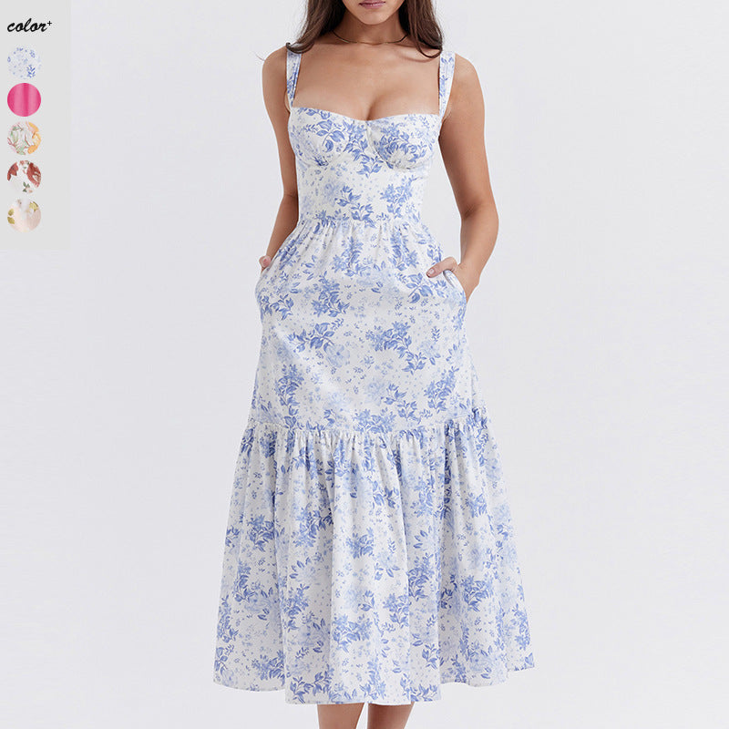 Damer Floral Maxikjole med skulderfri design og voluminøs nederdel Stilla