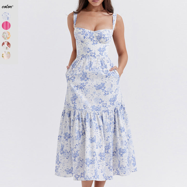 Damer Floral Maxikjole med skulderfri design og voluminøs nederdel Stilla