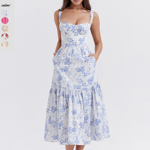Damer Floral Maxikjole med skulderfri design og voluminøs nederdel Stilla