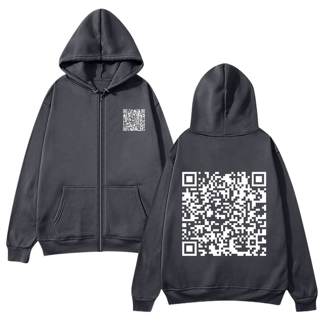 Kvinders hættejakke med QR-kode design og blødt fleece Skovae