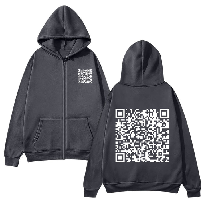 Kvinders hættejakke med QR-kode design og blødt fleece Skovae