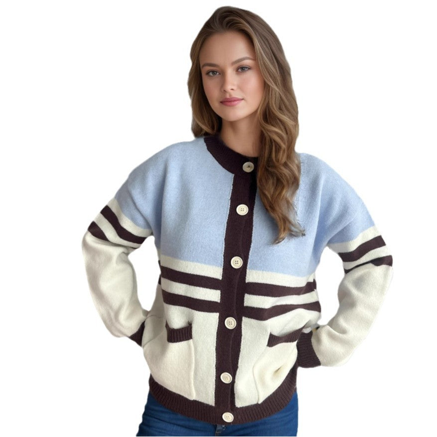 Kvinders cardigan med dekorative striber og store knapdetaljer Stilla
