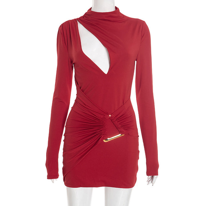 Damen figurbetontes Minikleid mit einzigartigem Wickeldesign und transparentem Ausschnitt Skovae