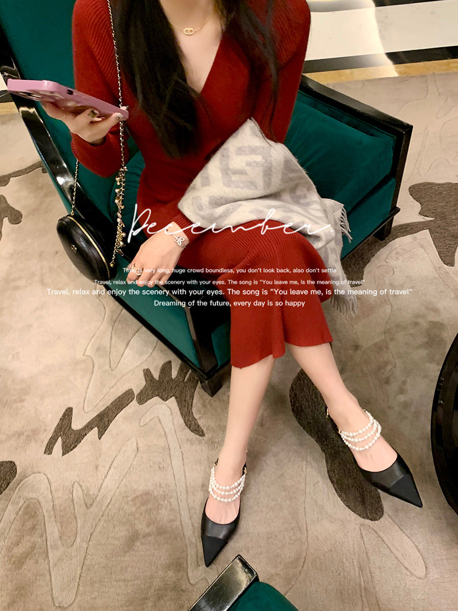 Dame sling-pumps med elegant perleapplikation og spidst formet Stilla