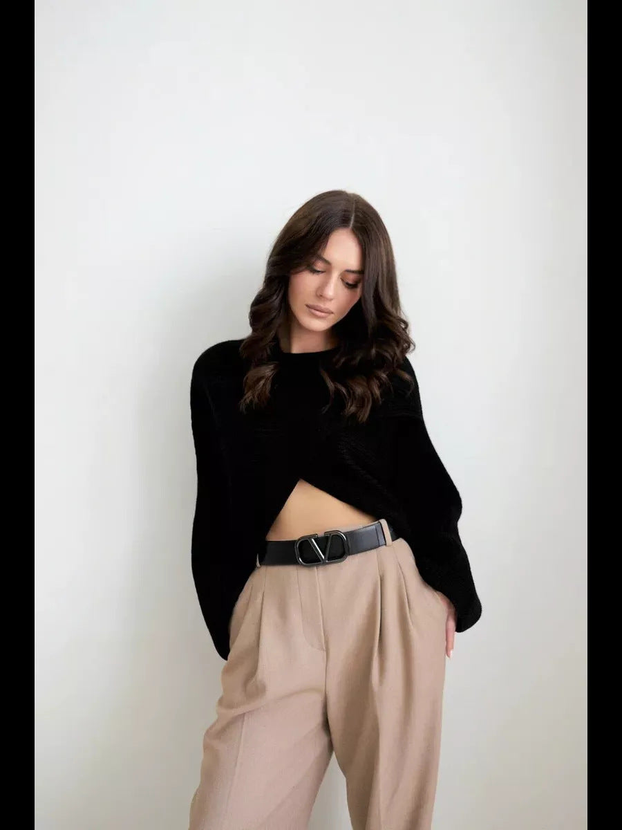 Kvinders afslappede cropped strikket sweater med løstsiddende pasform Stilla