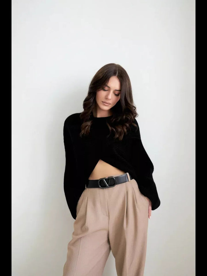 Kvinders afslappede cropped strikket sweater med løstsiddende pasform Stilla