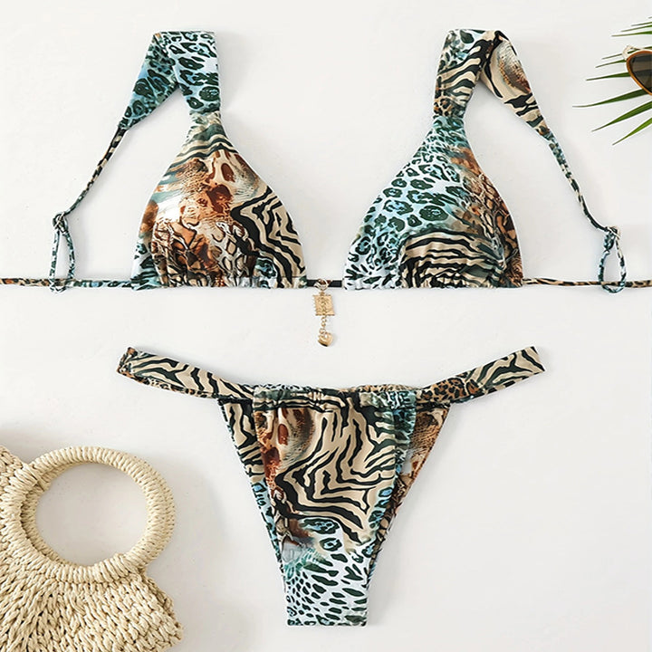 Dame trekant-bikini med justerbare stropper og moderigtigt leopardmønster Skovae
