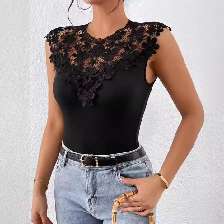 Dame Floral Spids Dekoreret Bodysuit Stilla