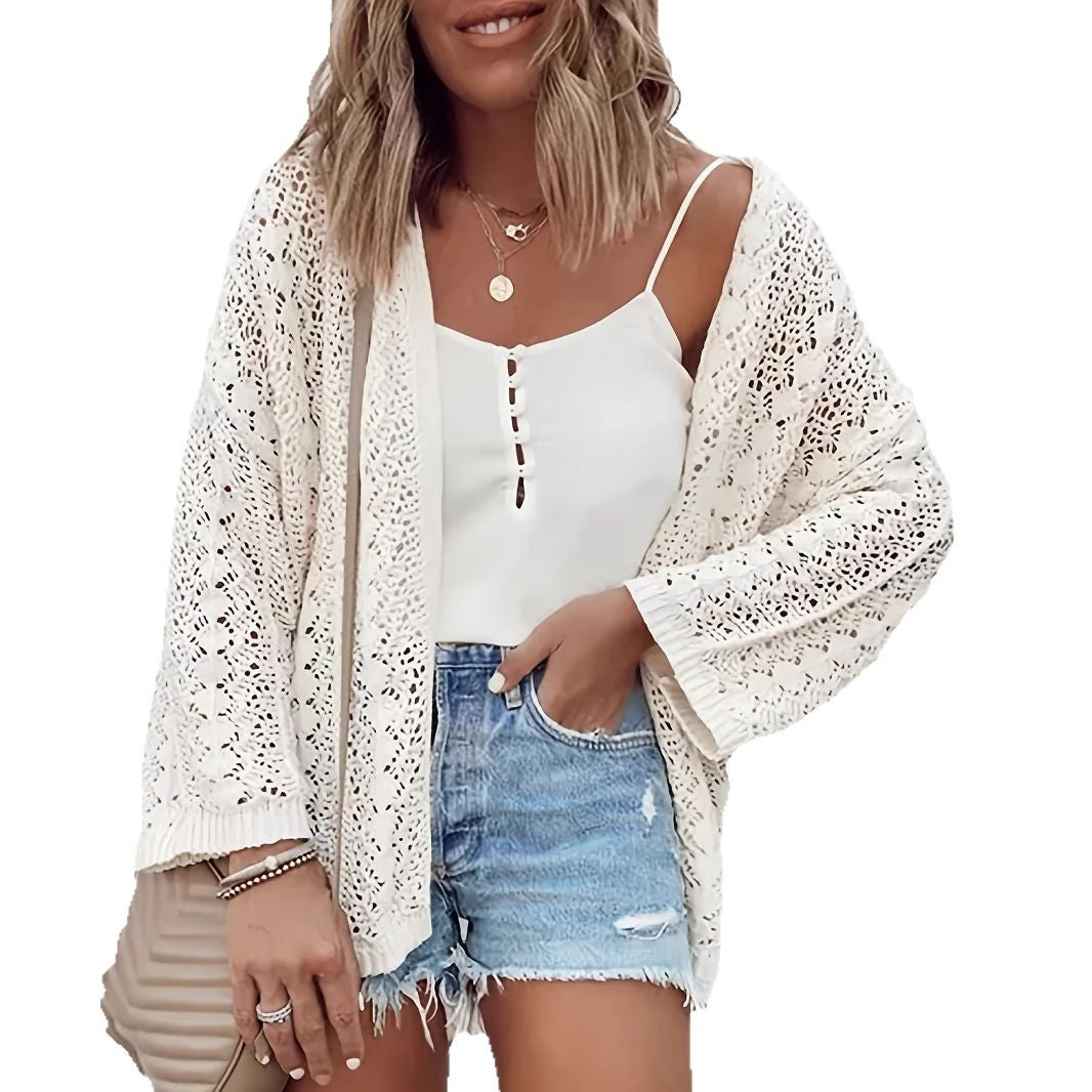 Femme Åbenarbejds Cardigan med spidsdetalje Stilla