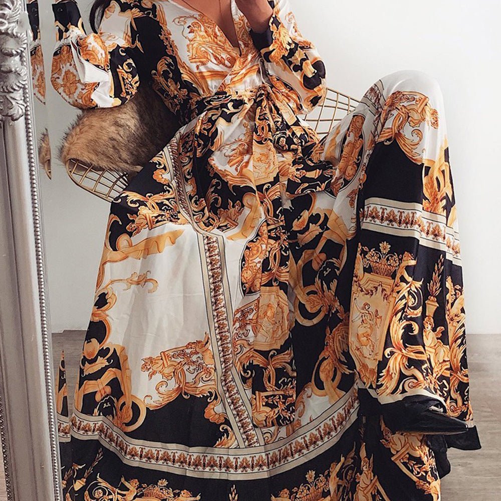 Dame Elegant Maxikjole med detaljeret barokmønster og svajende nederdel Stilla