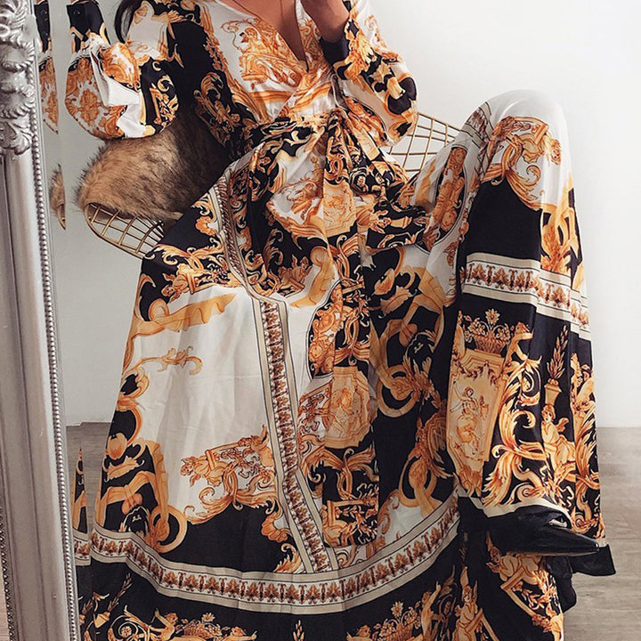 Dame Elegant Maxikjole med detaljeret barokmønster og svajende nederdel Stilla
