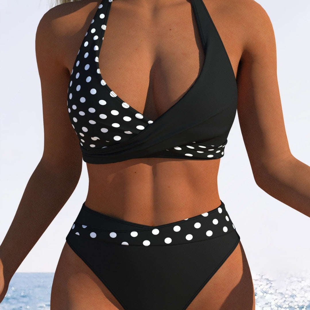Damer Højt skåret bikini-sæt med trendy indpakningsoberdel og elastisk bånd Skovae