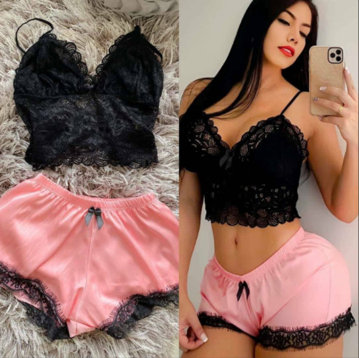 Dame Spids-Crop-Top og Satin-Shorts Sæt Stilla