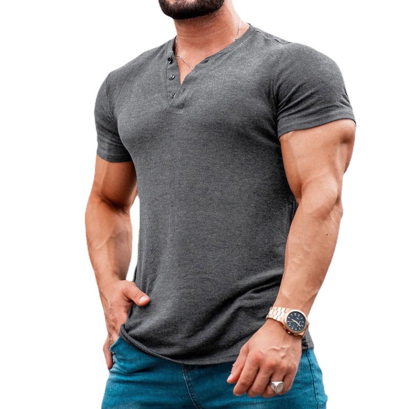 Herrer kortærmet Henley-shirt med dekorative knapper og kropsnær pasform Stilla