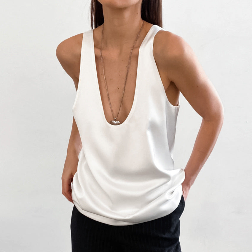 Skovae | Kvinder Satin U Hals T-Shirt Ærmeløst Top