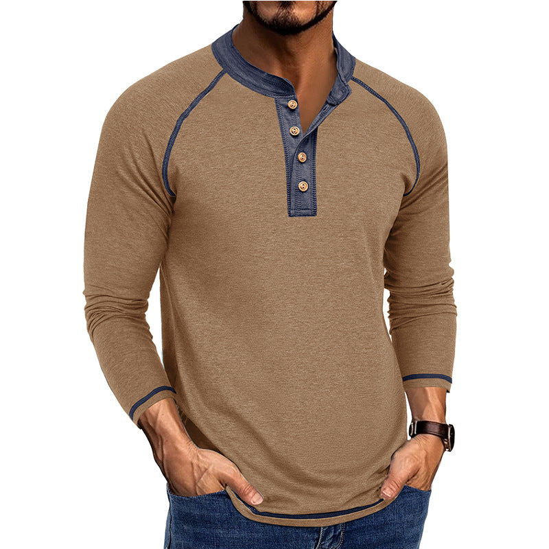 Herrer Langærmet Henley T-shirt med moderne knapdesign og kontrastsømme Stilla