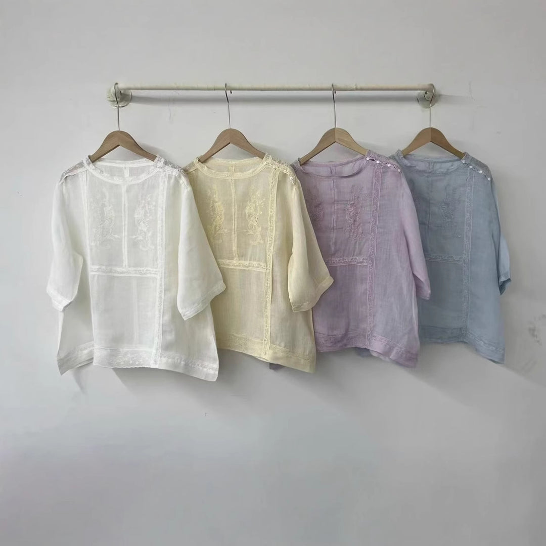 Kvinde Broderet Gennemsigtig Bluse Stilla