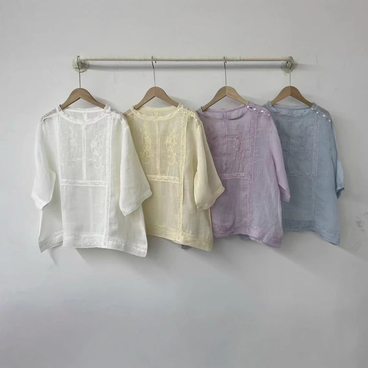 Kvinde Broderet Gennemsigtig Bluse Stilla