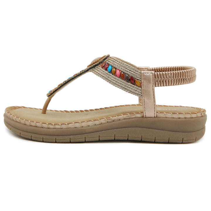 Dame flip-flops med farverige smykker og ergonomisk fodbund Stilla