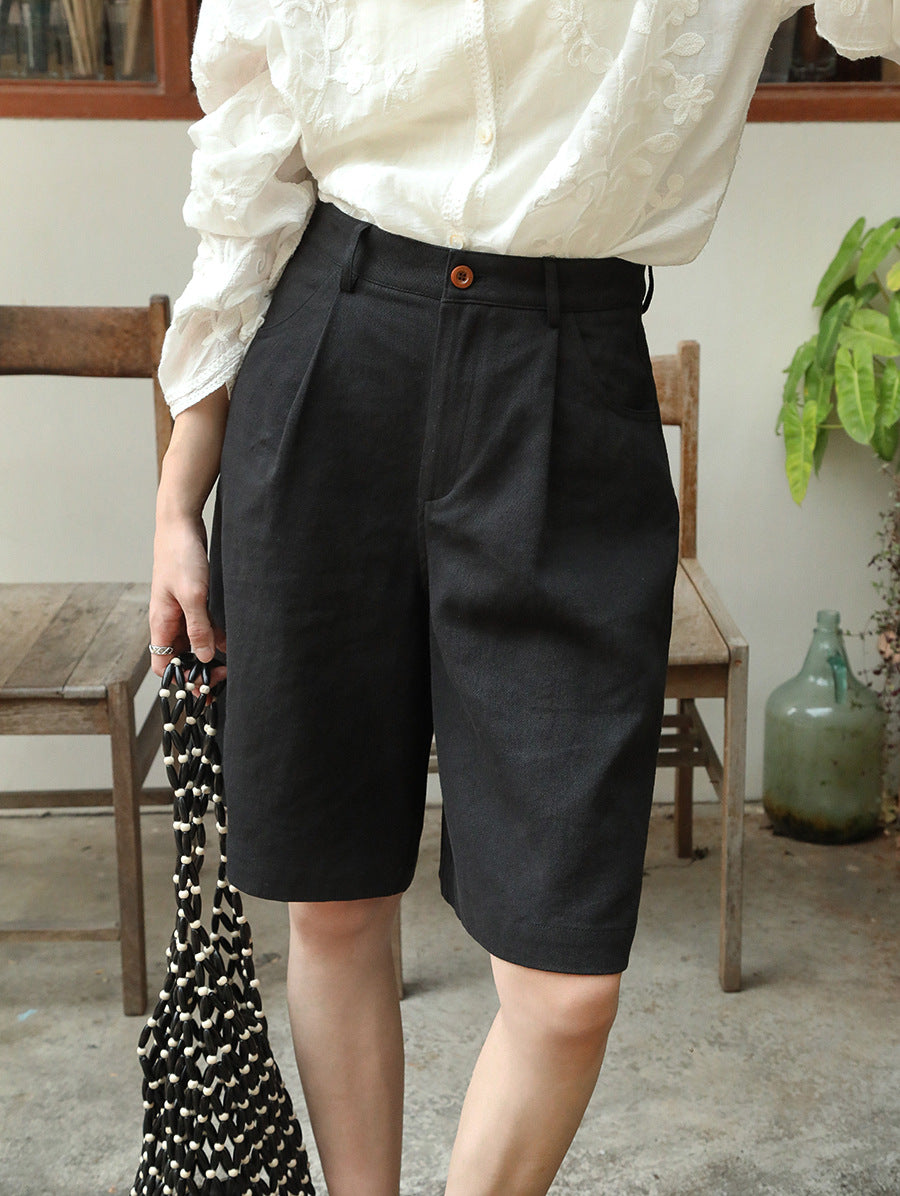 Dame luftige linned-shorts med elegant foldedetail Stilla