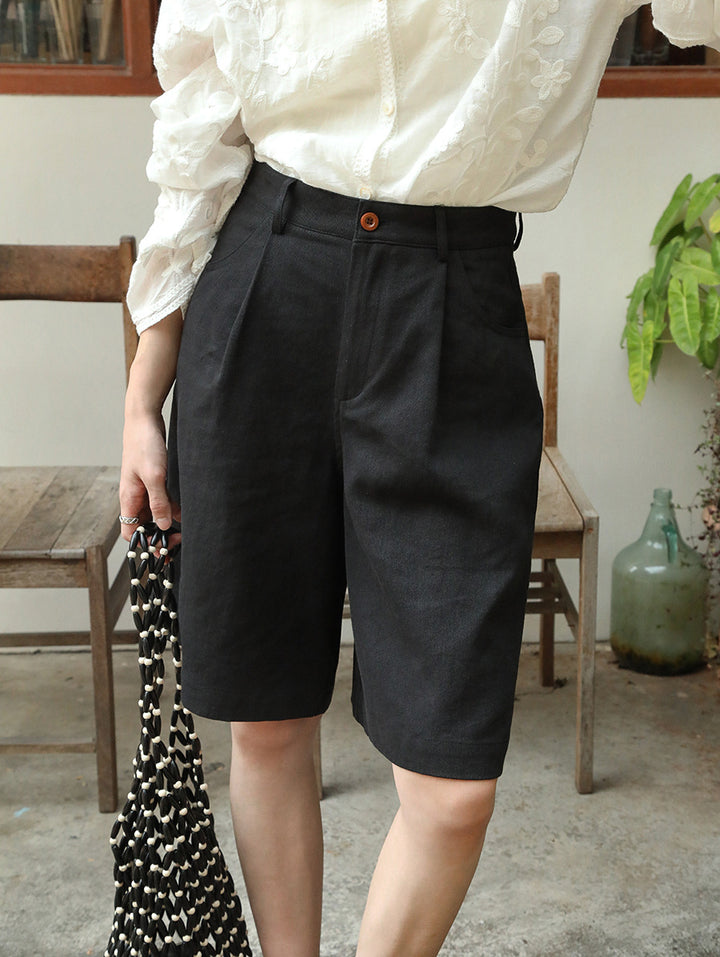 Dame luftige linned-shorts med elegant foldedetail Stilla