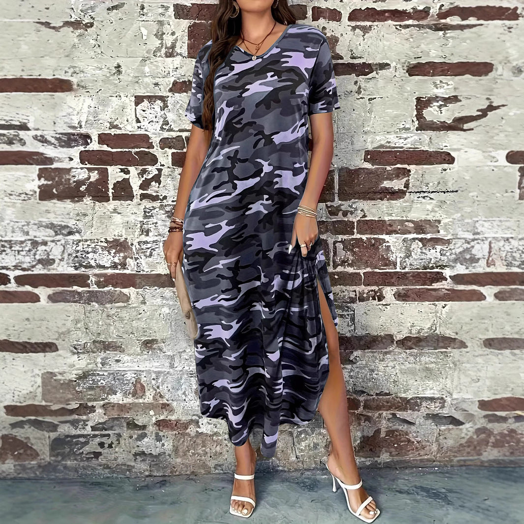 Dame Fritid Camo Print Maxi Kjole Stilla