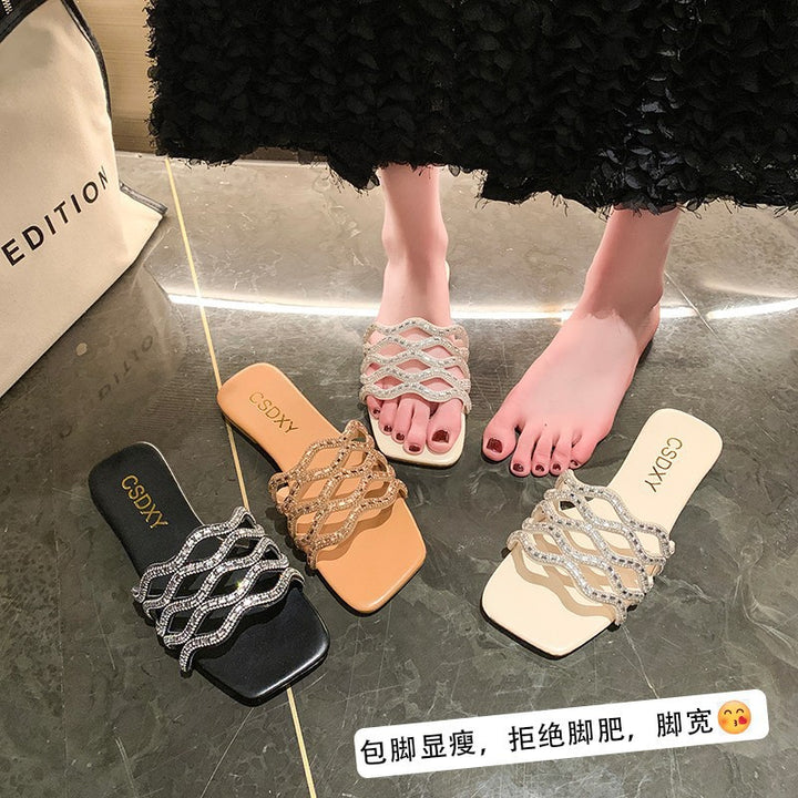 Dame Glamourøse Slide-Sandaler med funklerende Strassdekorationer og komfortabel sål Stilla