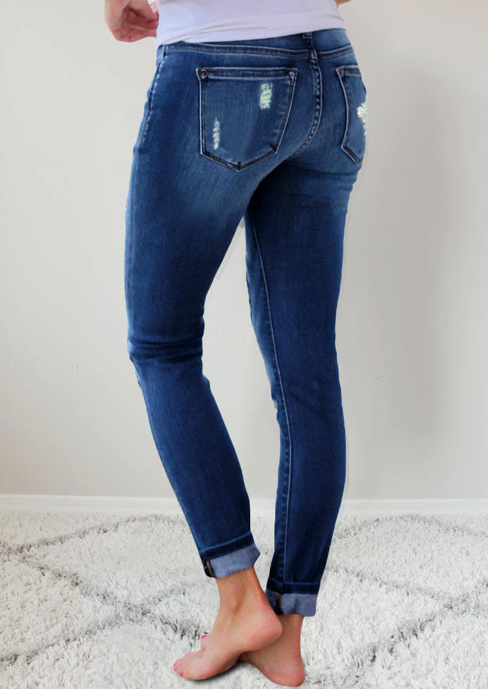 Dame Ripped Skinny Jeans med leopardmønster-applikationer og moderigtigt design Stilla