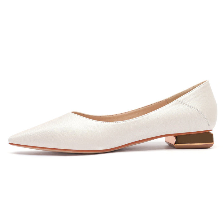 Femme Elegante Spids-Tå Hæl-Flade med Metallisk Detalje Stilla