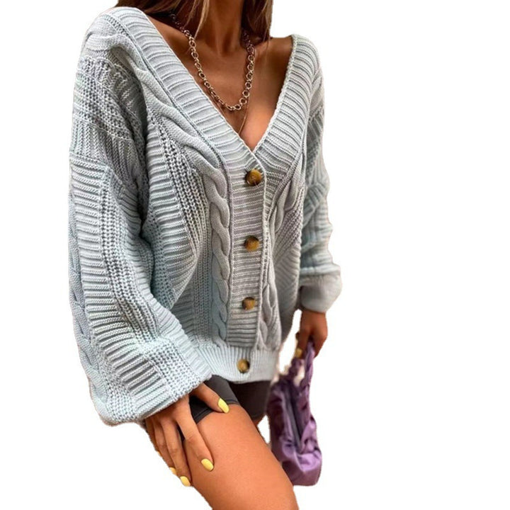 Kvinders chunky strikket cardigan med store knapper og voluminøse ærmer Stilla