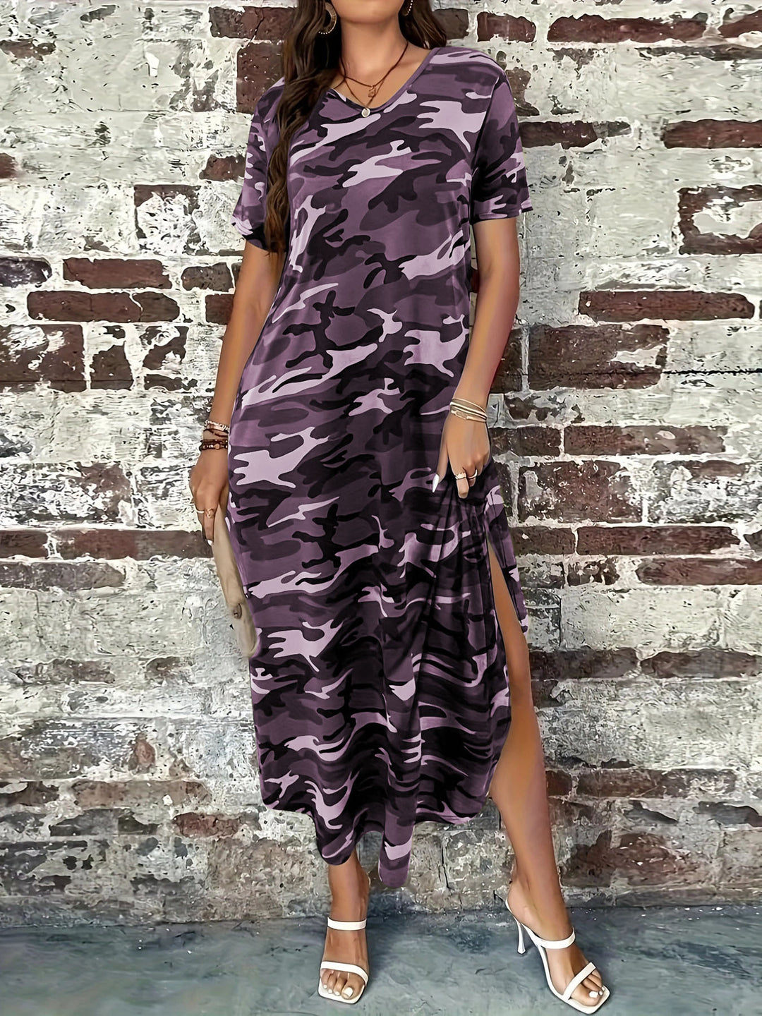 Dame Fritid Camo Print Maxi Kjole Stilla
