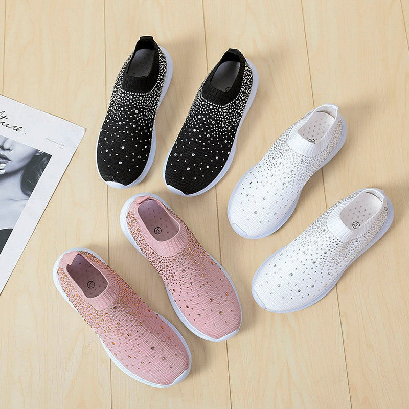 Dame modiske sneakers med rhinsten-applikationer og fleksibelt strik-overmateriale Stilla