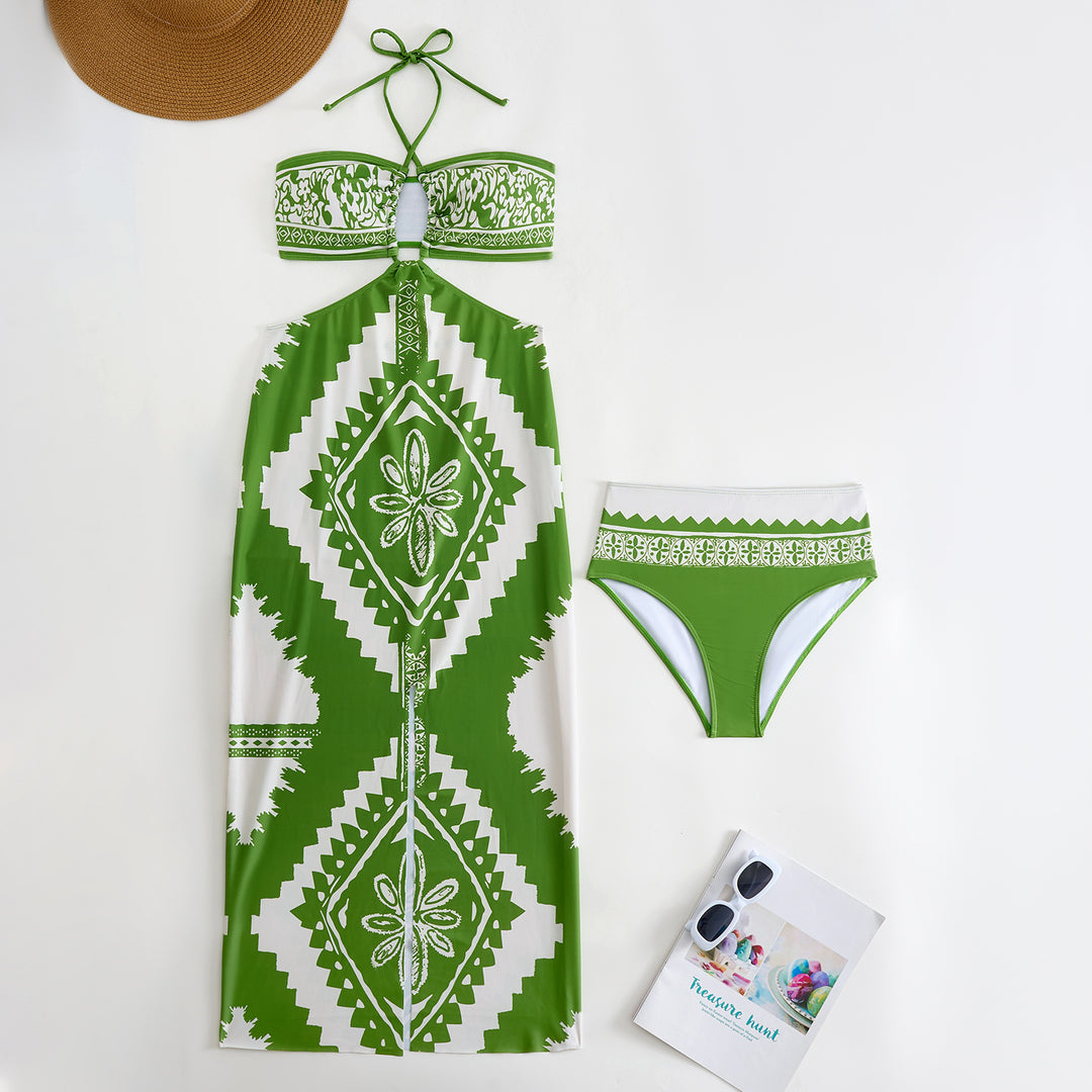 Dame Bandeau-bikini-sæt med elegant indpakning kjole og mode mønstre Stilla