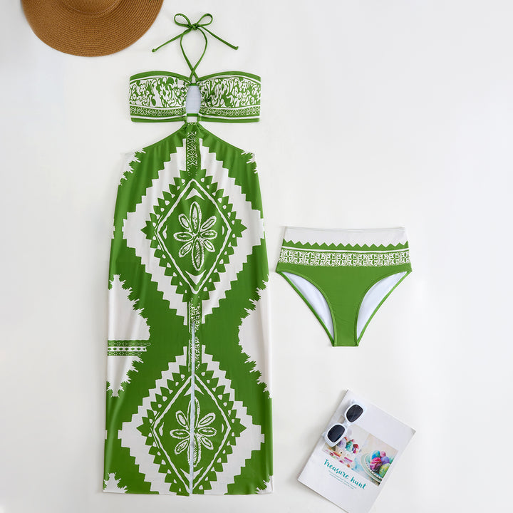 Dame Bandeau-bikini-sæt med elegant indpakning kjole og mode mønstre Stilla